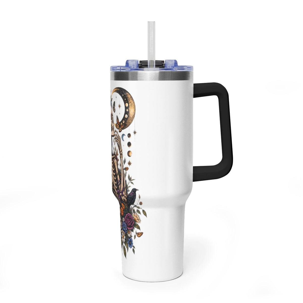 40oz Floral Skeleton Tumbler – Insulated Vacuum Travel Mug