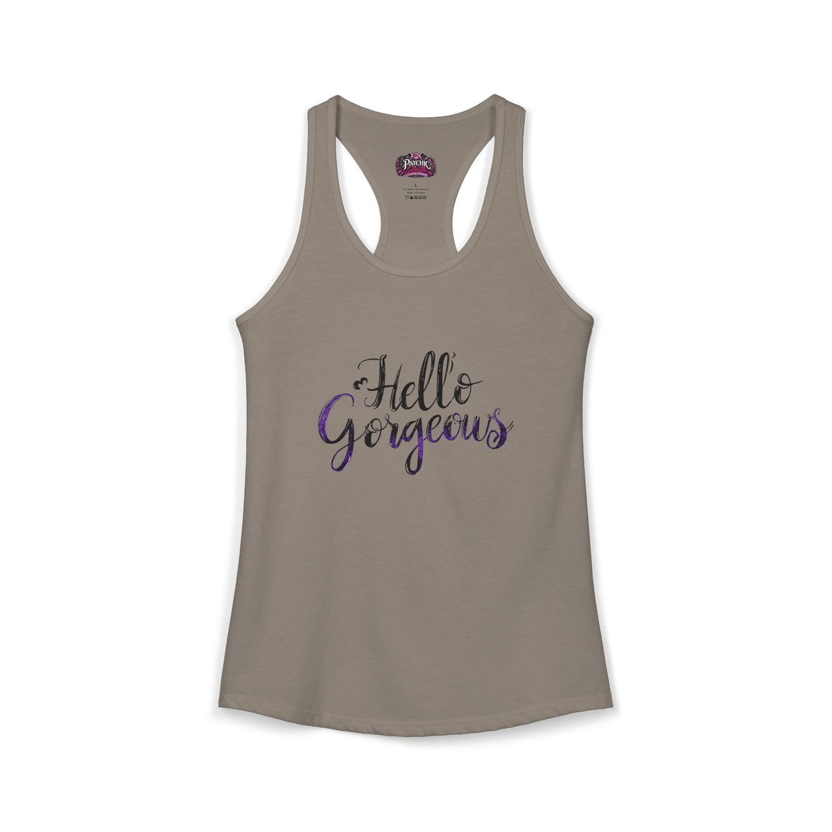 Hello Gorgeous Black and purple Racerback Tank
