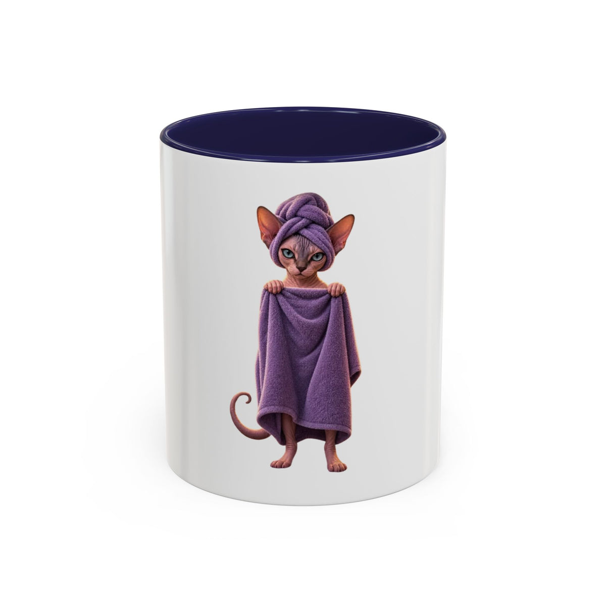 Sphynx Cat in Purple Towel Accent Coffee Mug (11/15 oz)