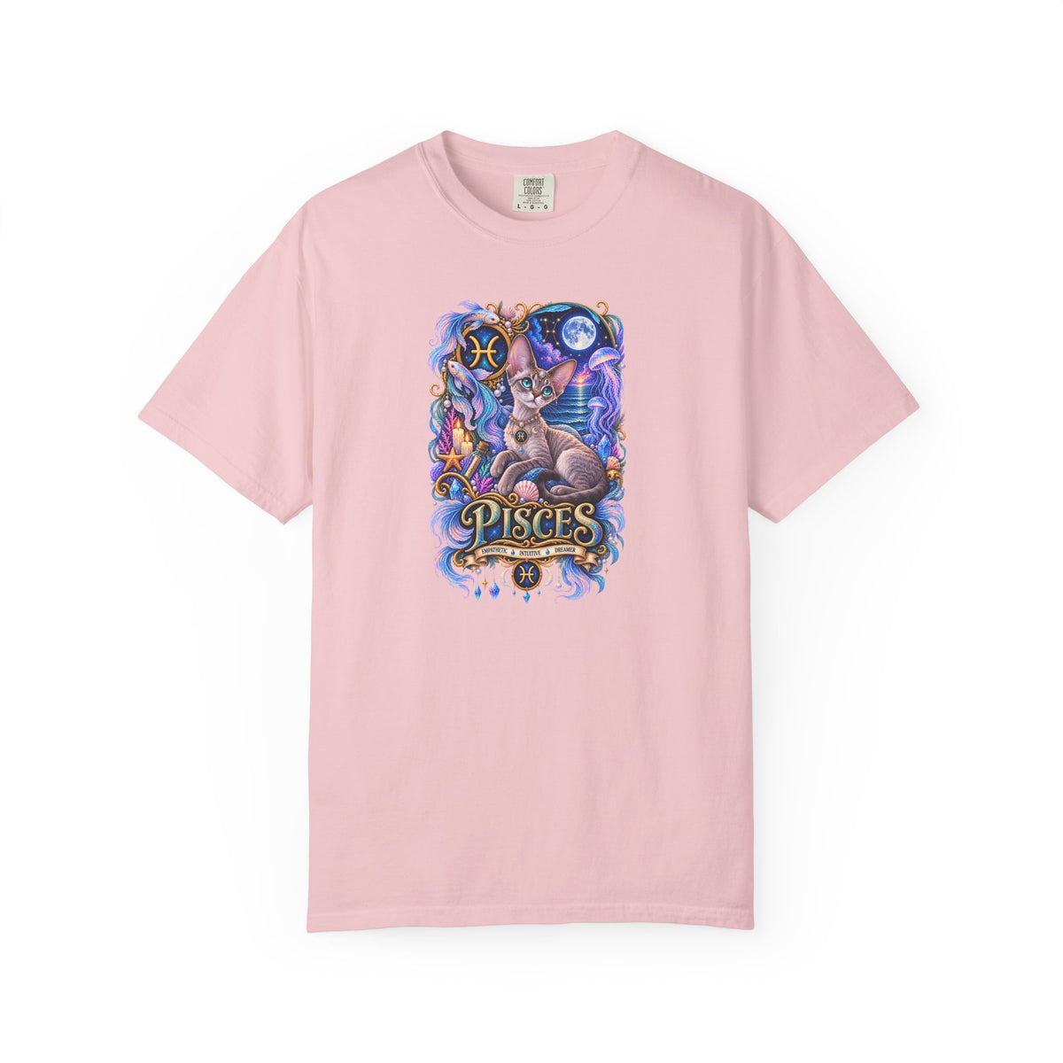 Pisces Devon Rex Cat Zodiac T-Shirt — Mystical Cat Astrology Tee