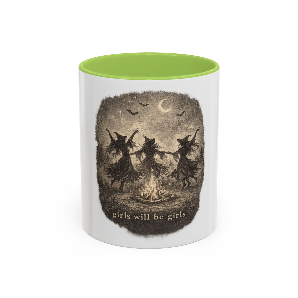 Witch Circle Coffee Mug — "Girls Will Be Girls" Vintage Halloween Accent Mug