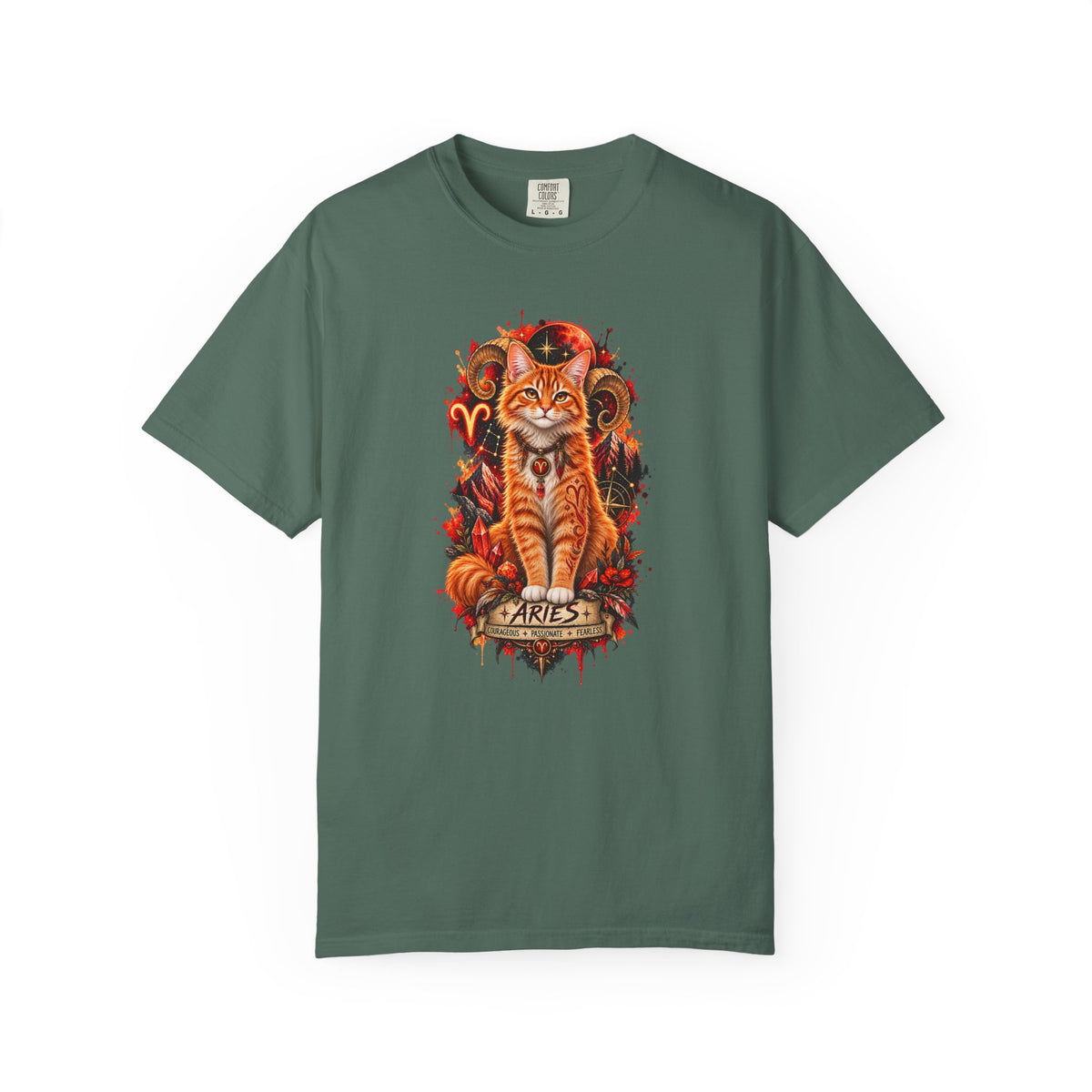 Aries Orange Tabby Cat Zodiac T-Shirt — Fiery Astrological Graphic Tee