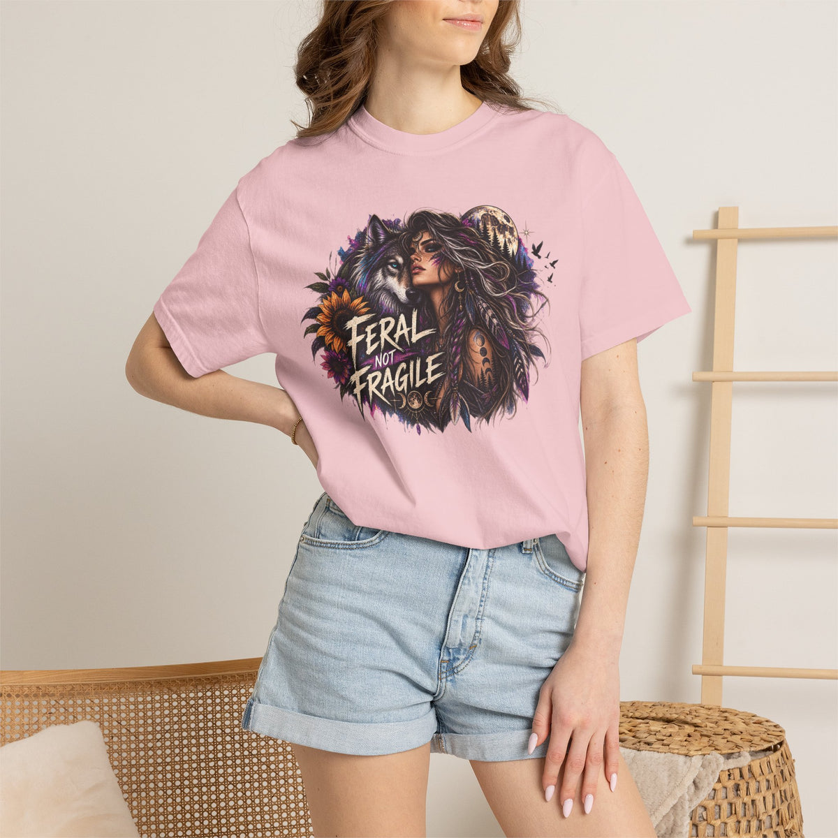 Feral Not Fragile Graphic T-Shirt — Wolf & Woman Nature Art Tee