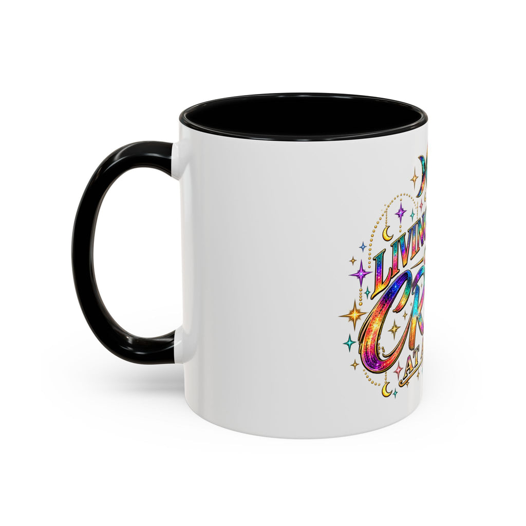 Coffee Mug — "Living My Life One Crisis at a Time" Colorful Boho Accent Mug (11/15oz)