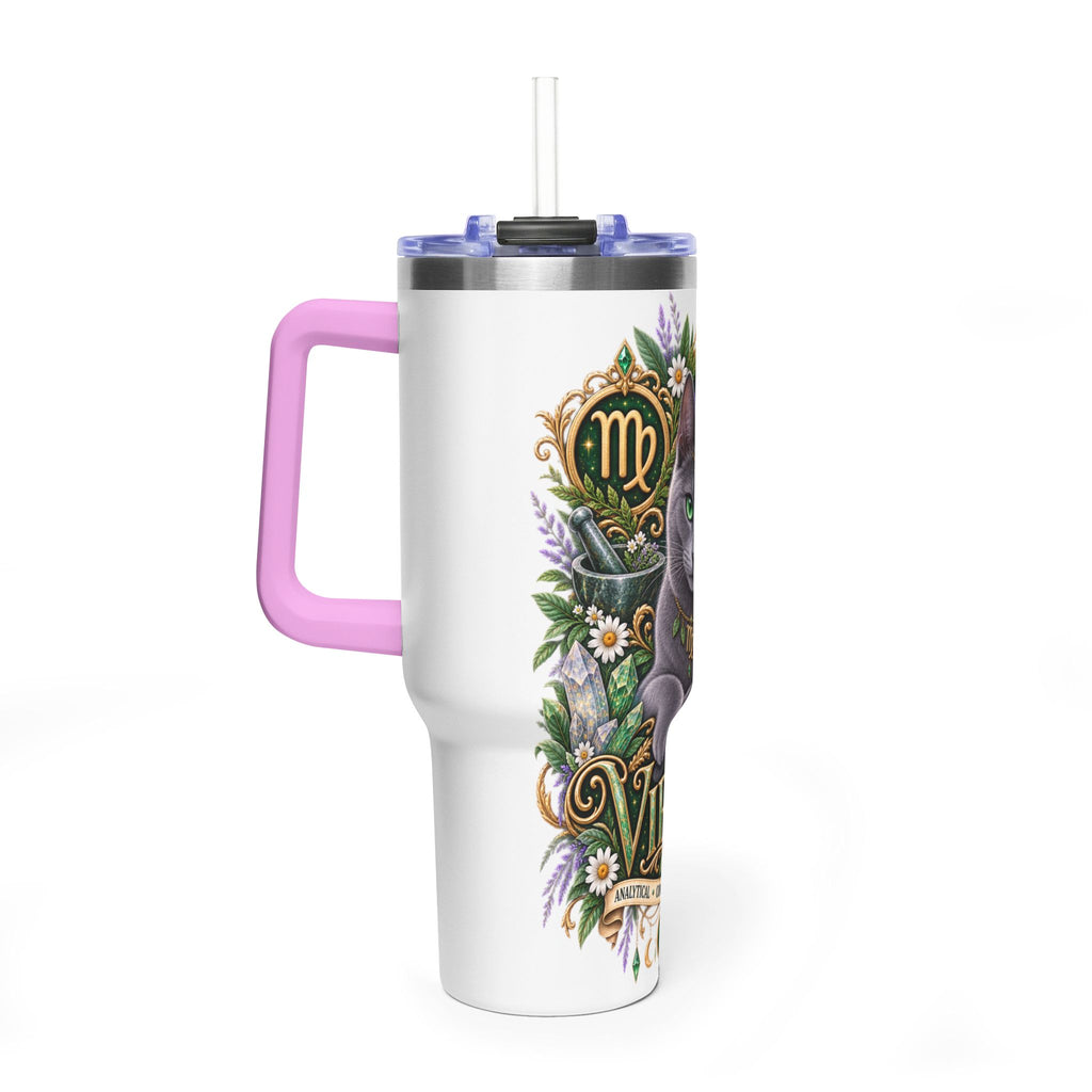 Virgo Cat 40oz Thermal Tumbler — Russian Blue Zodiac Astrology Travel Mug