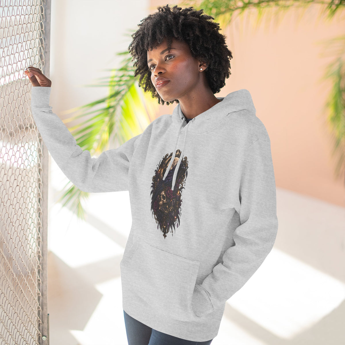 Raven Skull Graphic Hoodie — Gothic Fleece Pullover