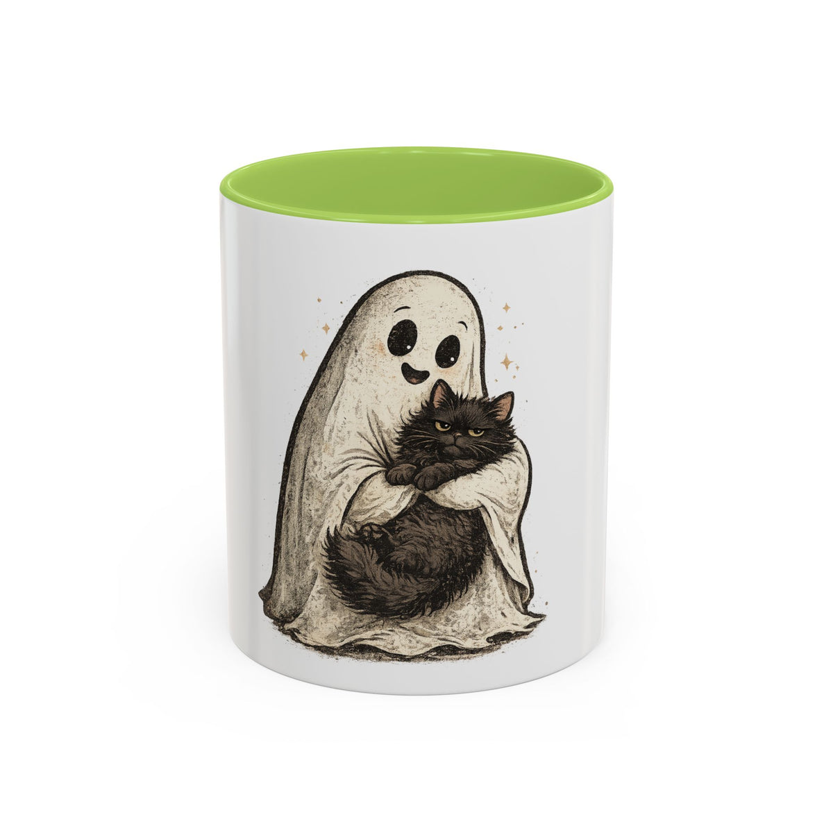 Ghost Hug Mug — Cute Ghost Holding Black Cat Accent Coffee Mug (11/15oz)