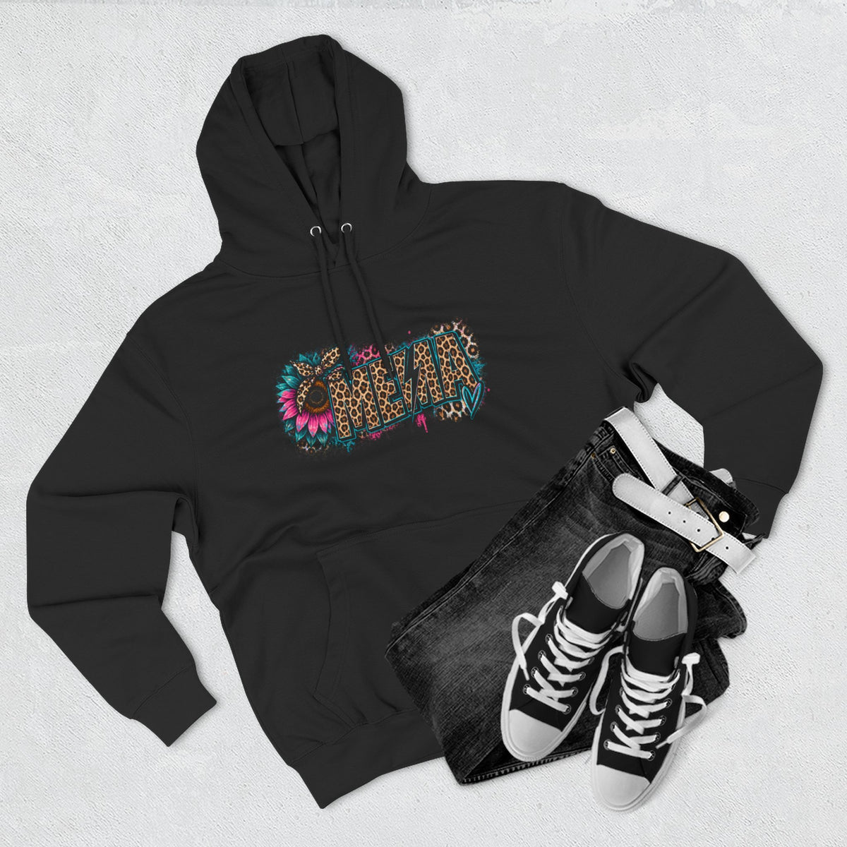 MEMA Leopard Floral Heat Hoodie — Cozy Fleece Pullover with Leopard & Flowers Design