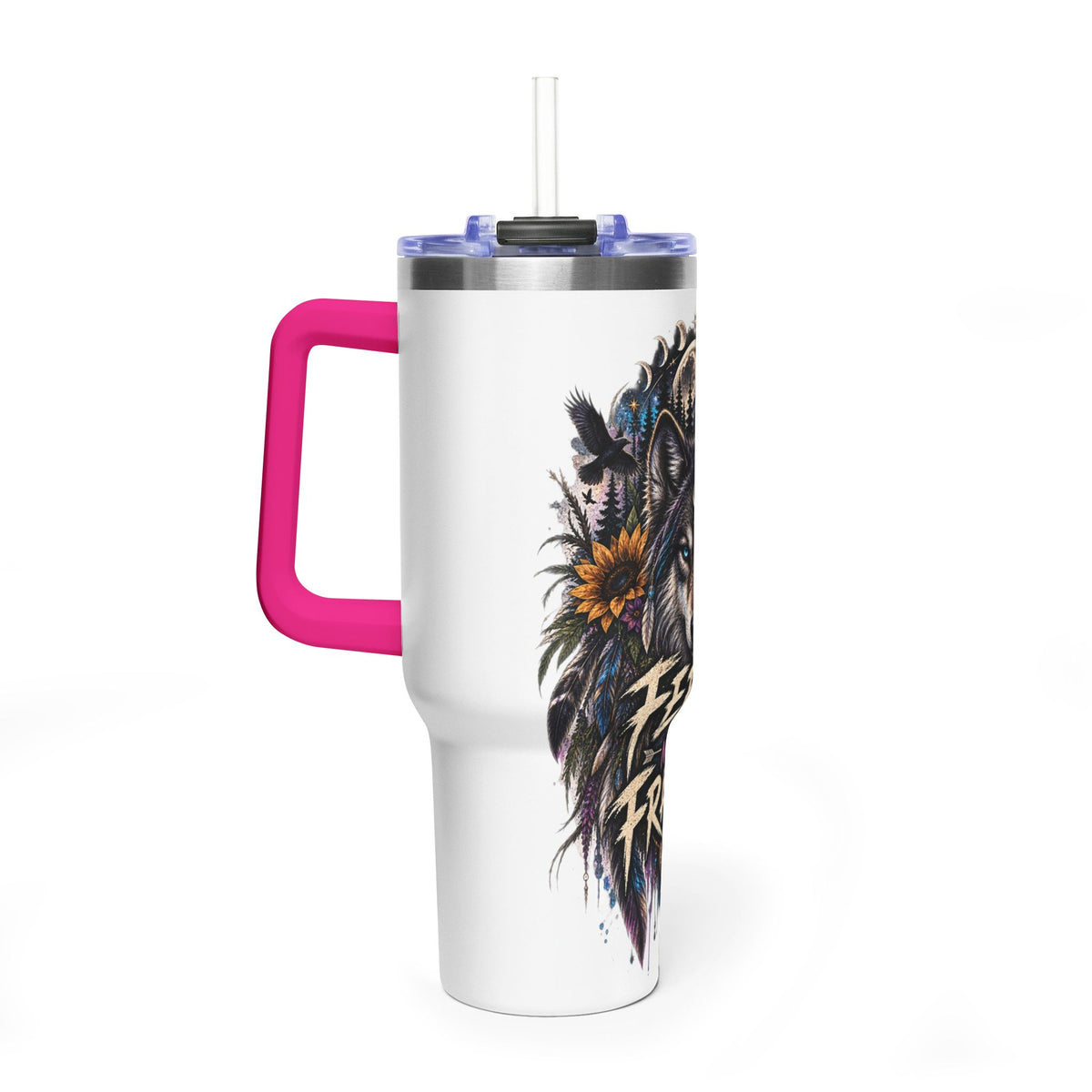 40oz Wolf Tumbler — “Feral Not Fragile” Insulated Thermal Cup