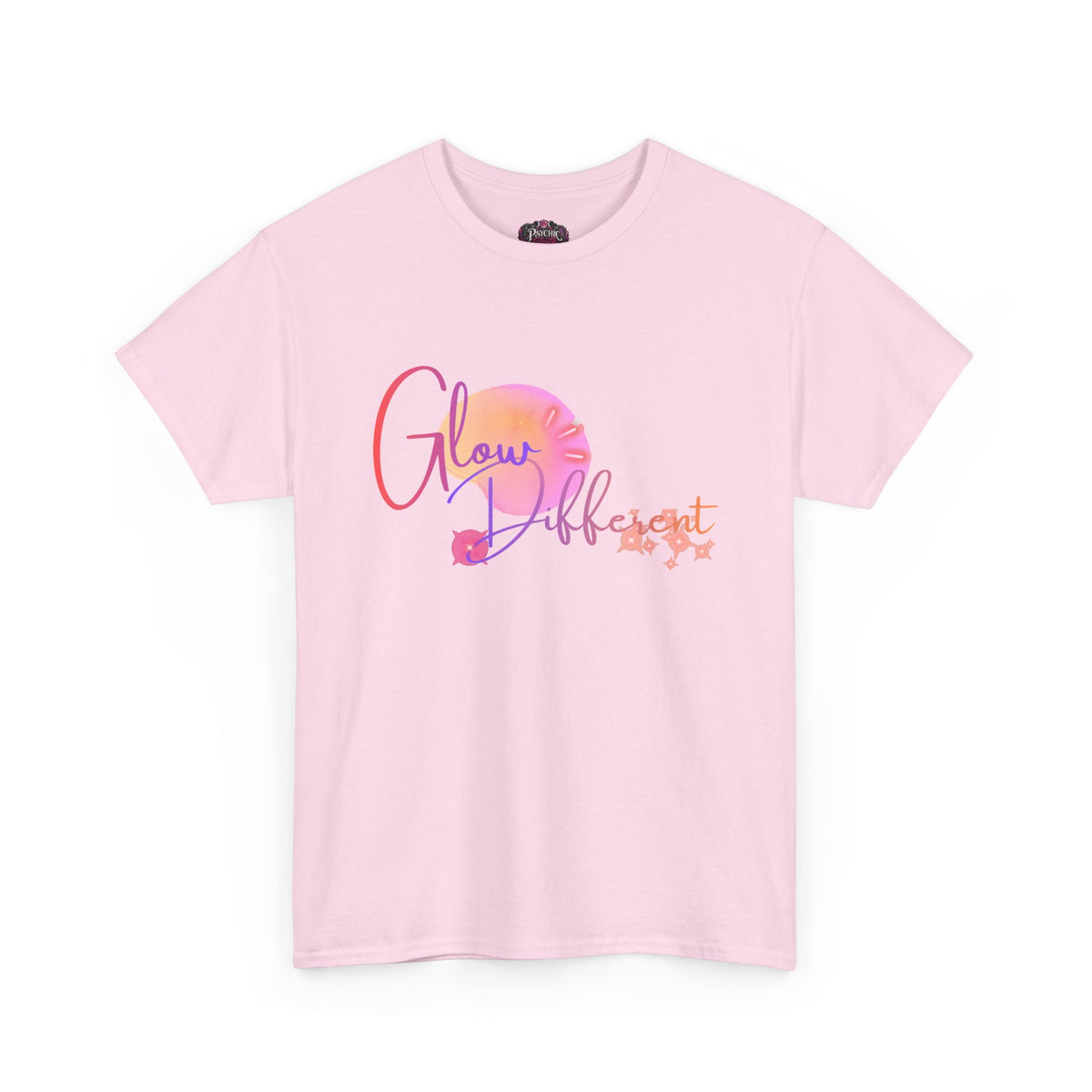 Glow Different Tee — Inspirational Pastel Script Graphic T-Shirt