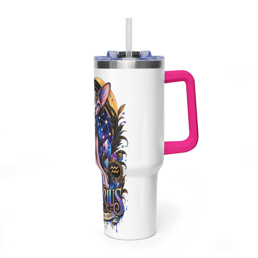 40oz Aquarius Zodiac Tumbler — Sphynx Cat Astrology Vacuum Thermal Cup