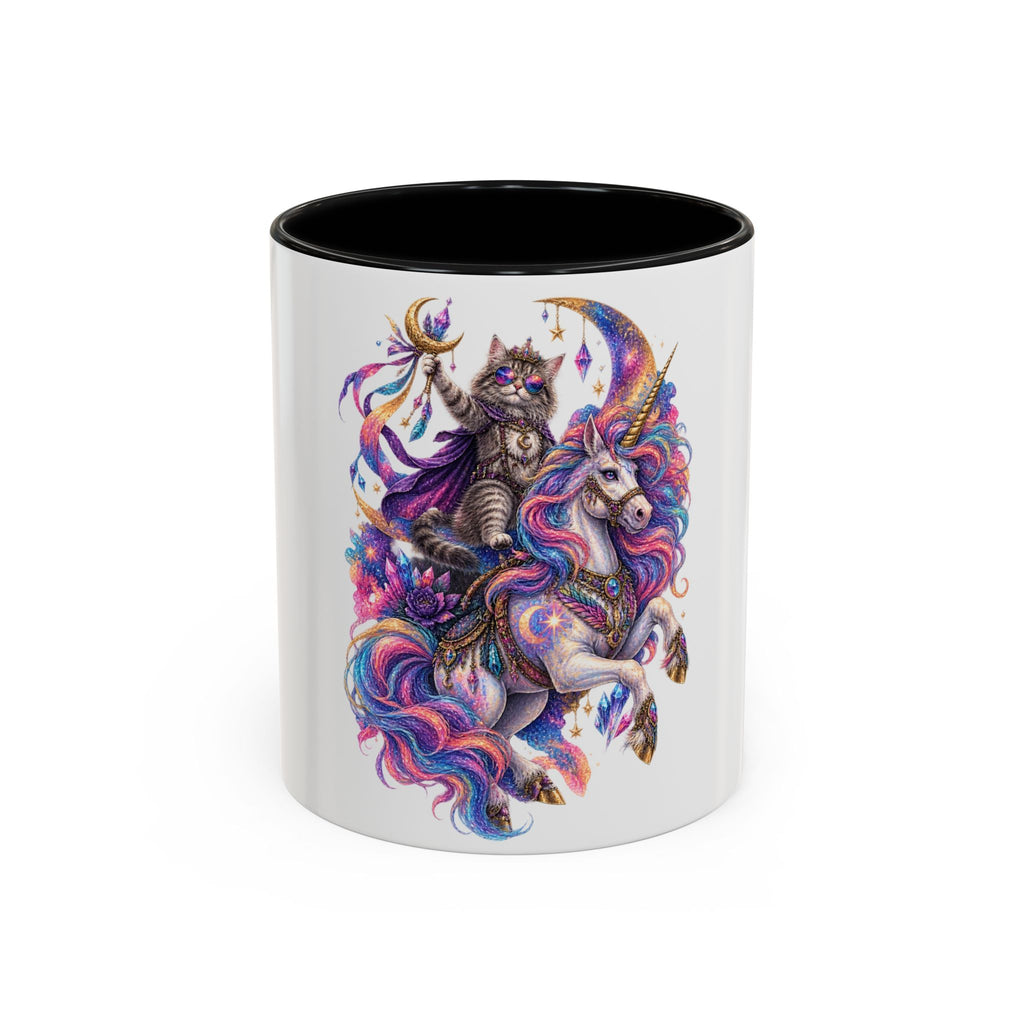 Magical Cat Knight on Unicorn Accent Coffee Mug — Colorful Fantasy 11/15oz