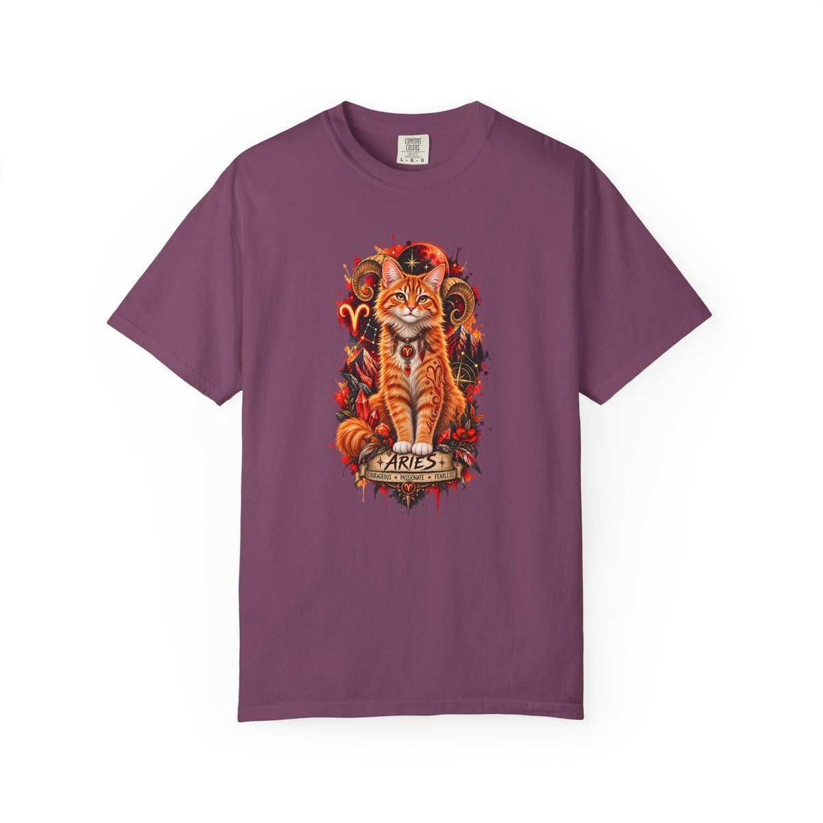 Aries Orange Tabby Cat Zodiac T-Shirt — Fiery Astrological Graphic Tee