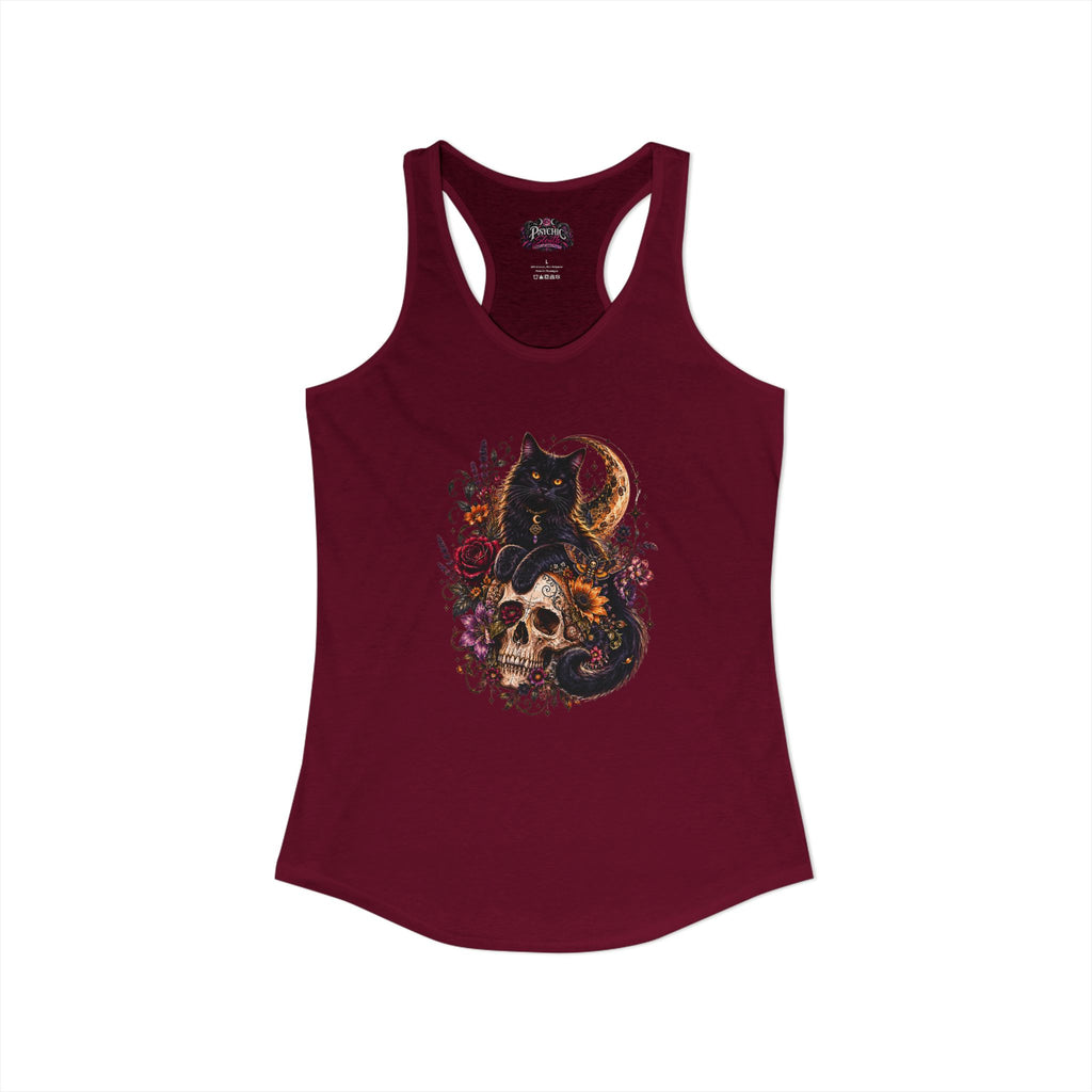 Black Cat and Floral Skeleton Gothic Tank