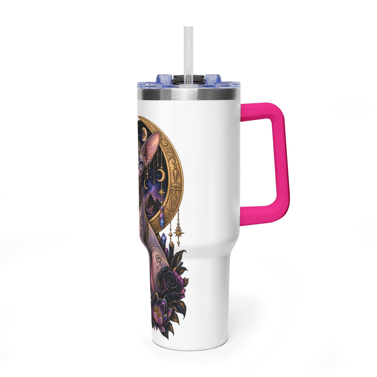 40oz Sphynx Cat Tumbler — Mystical Moon Vacuum Insulated Travel Mug