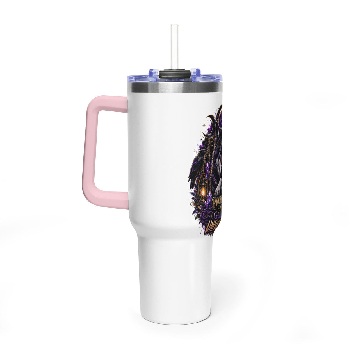 40oz Vacuum Tumbler — 'Protected & Guided' Mystic Wolf Thermal Mug