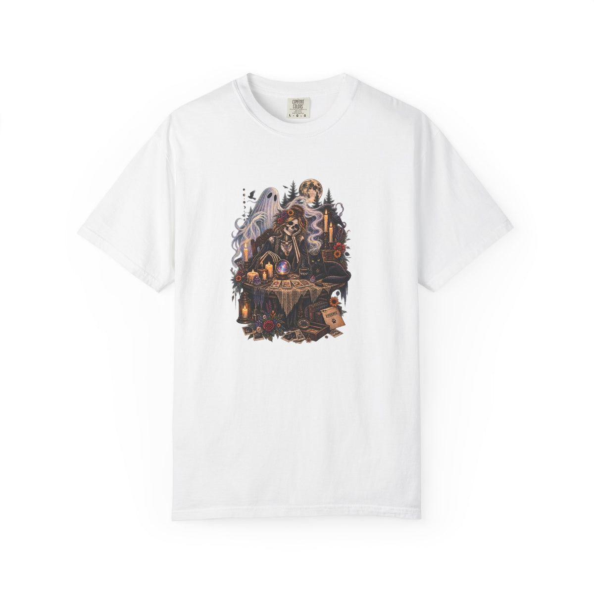 Tarot Seance Skeleton, Black Cat & Ghost Graphic Tee