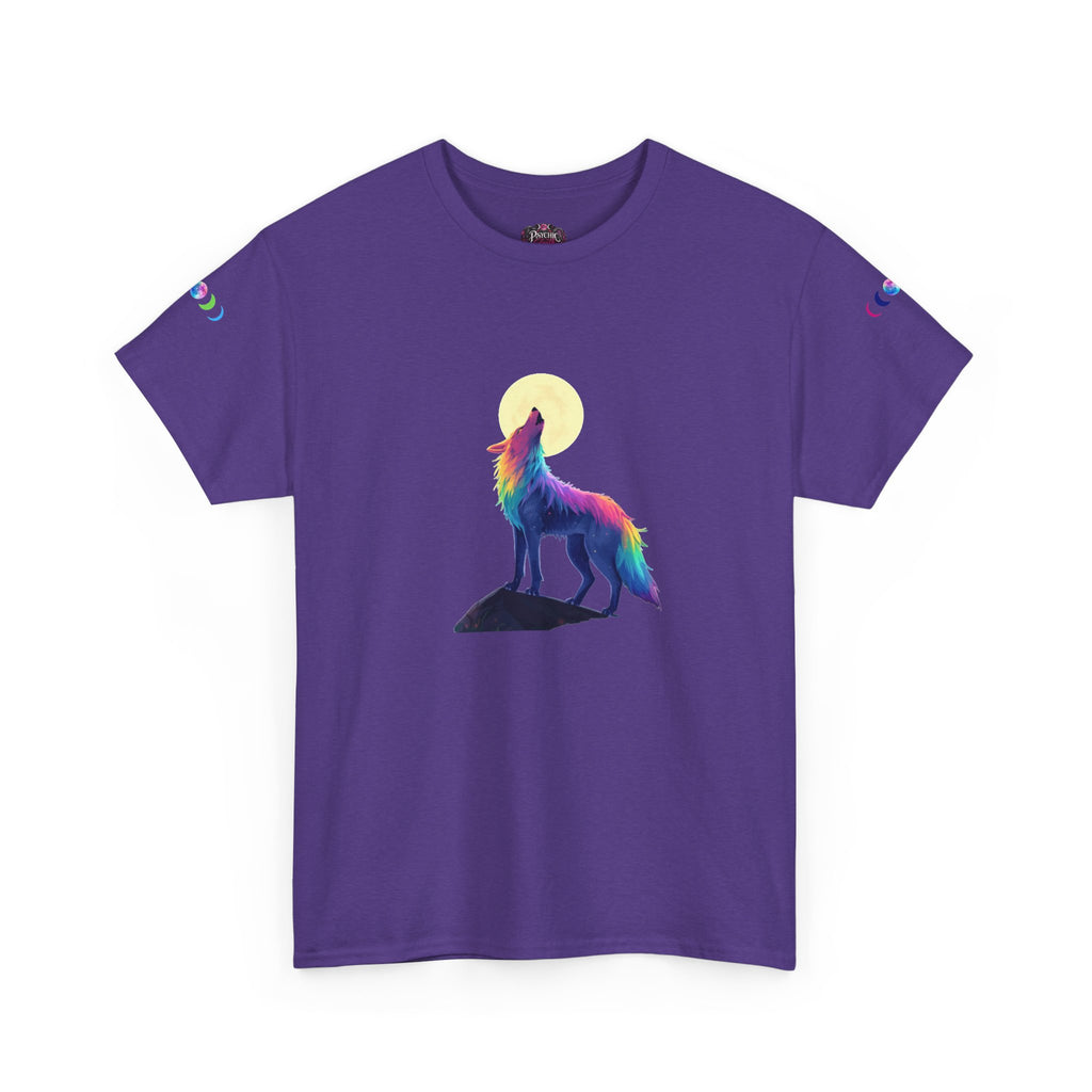Wolf Moon T‑Shirt — Rainbow Celestial Wolf Graphic Tee