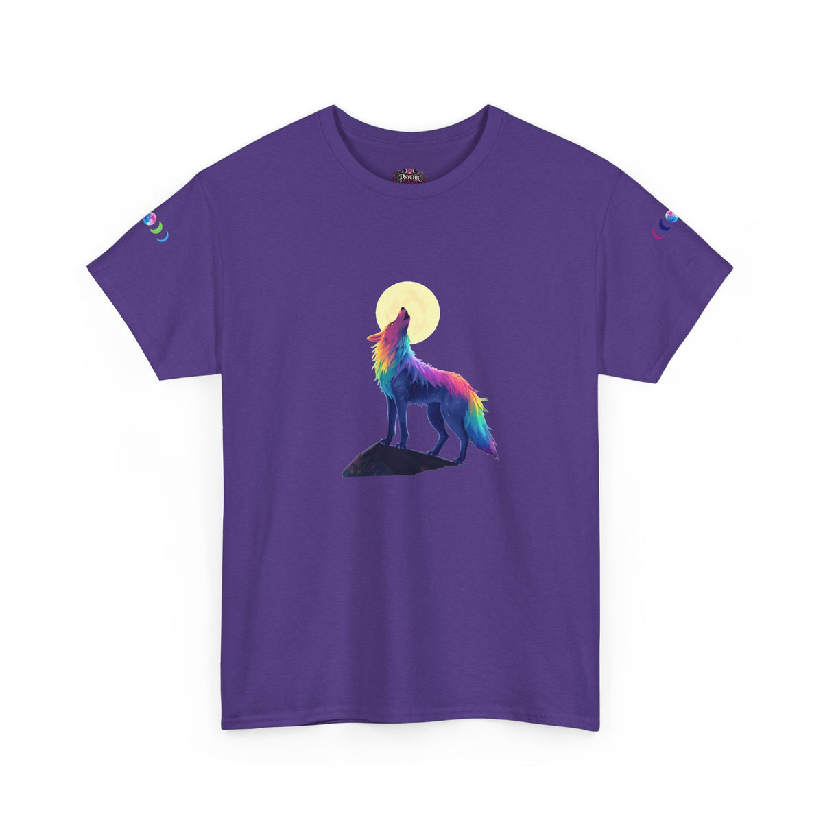 Wolf Moon T‑Shirt — Rainbow Celestial Wolf Graphic Tee