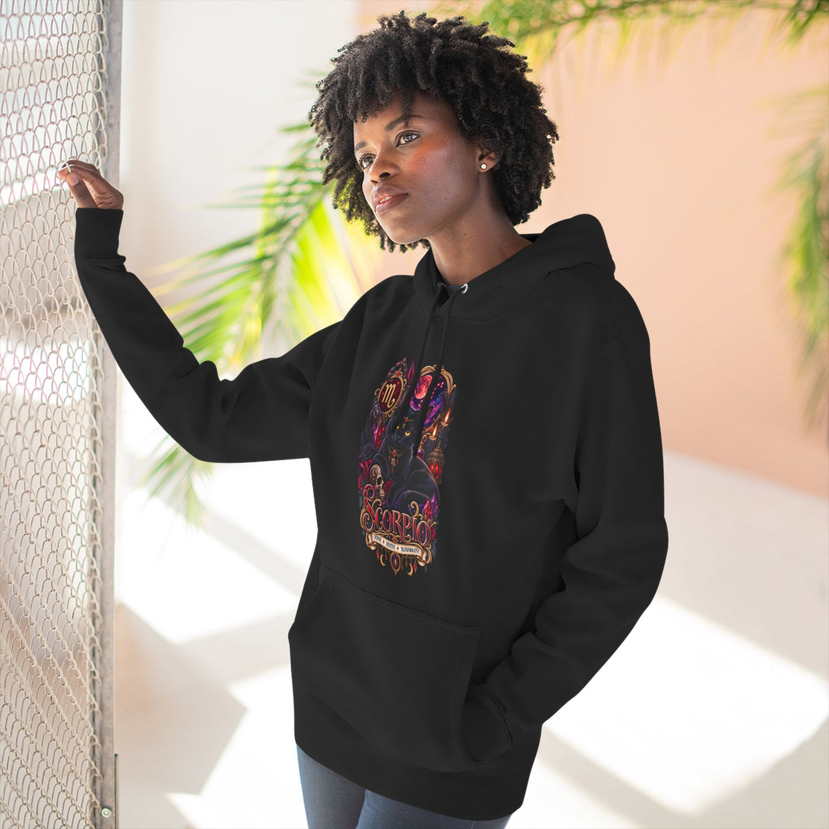 Scorpio Bombay Black Cat Floral Zodiac Hoodie — Intricate Scorpion Zodiac Sign