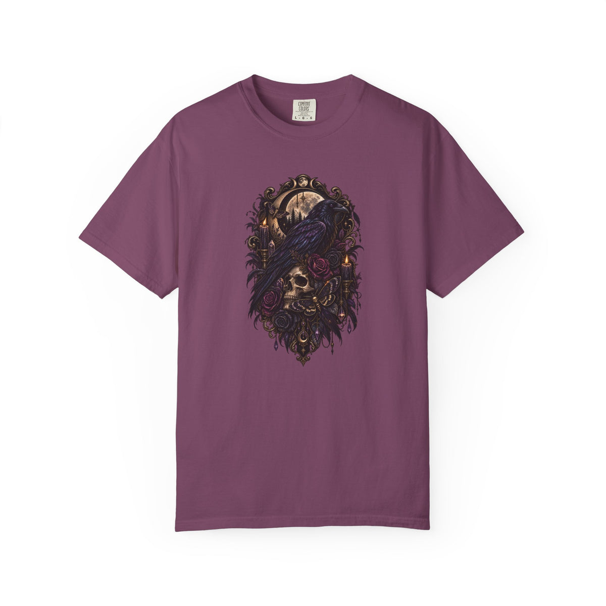 Skull & Crow Graphic Tee — Gothic Vintage Skull with Raven Design