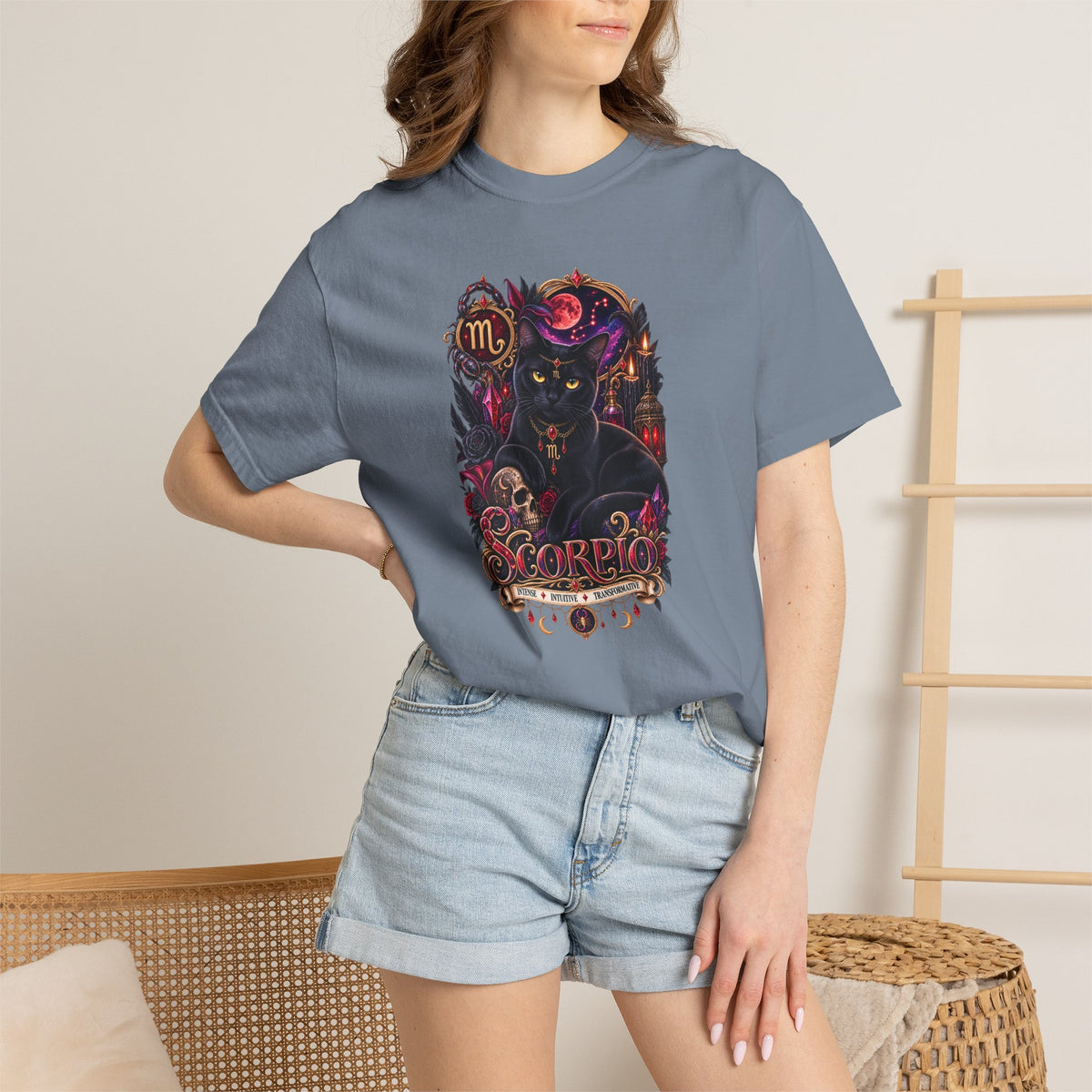 Scorpio Black Cat Zodiac T-Shirt — Dark Mystical Scorpio Graphic Tee