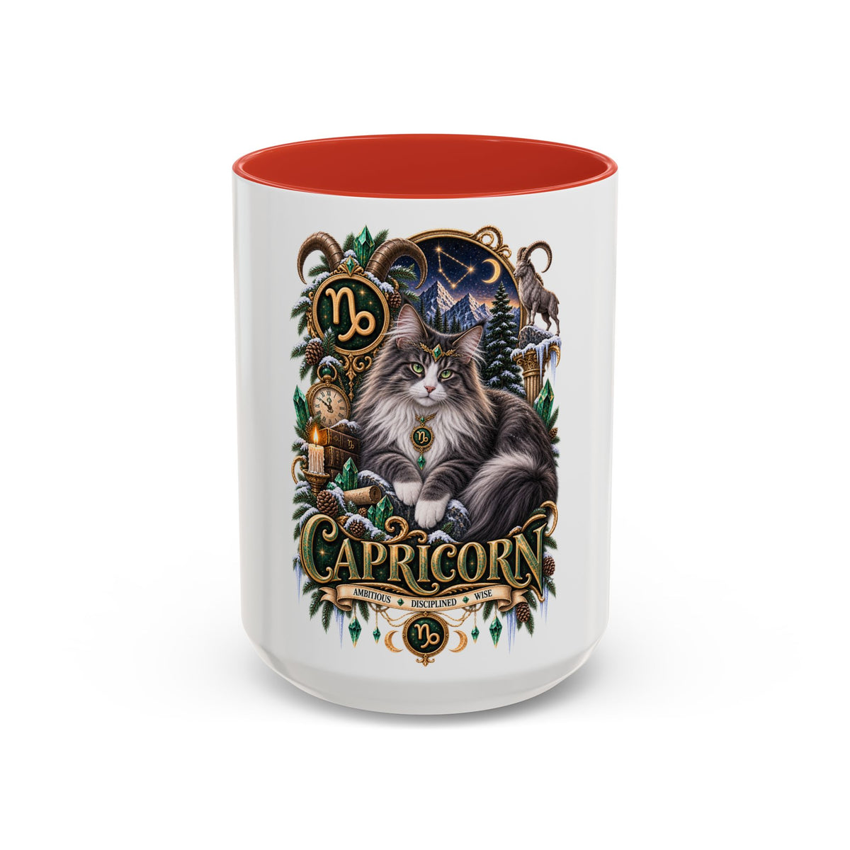 Capricorn Norwegian Forest Zodiac Cat Accent Coffee Mug – Astrology Cat Gift (11/15 oz)