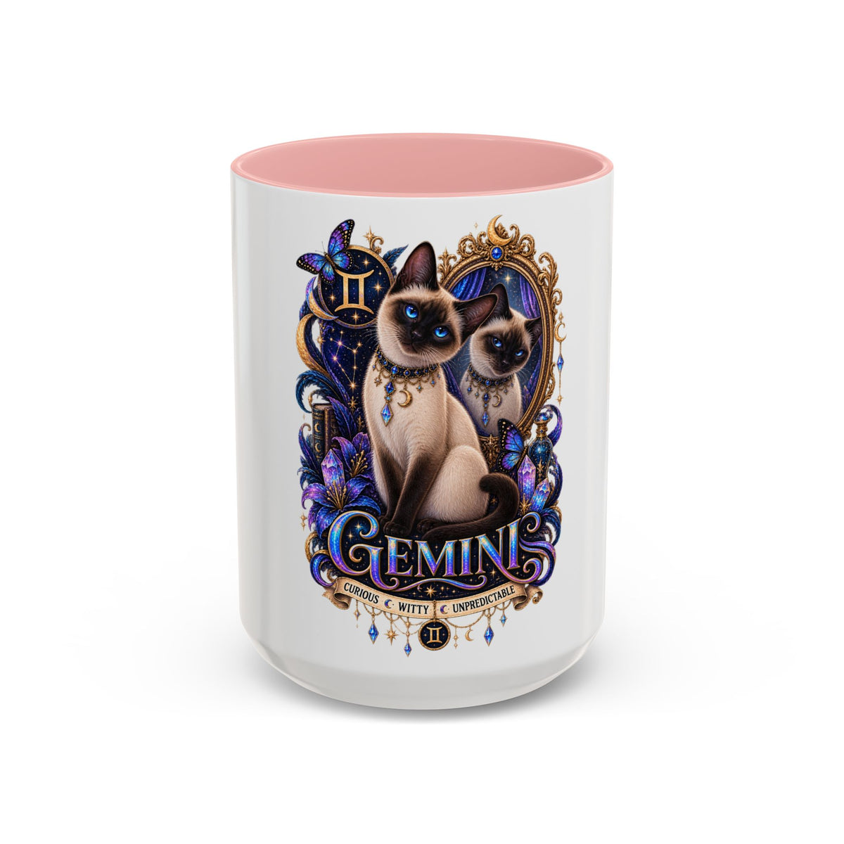 Gemini Zodiac Cat Coffee Mug — Siamese Astrology 11/15oz Accent Mug