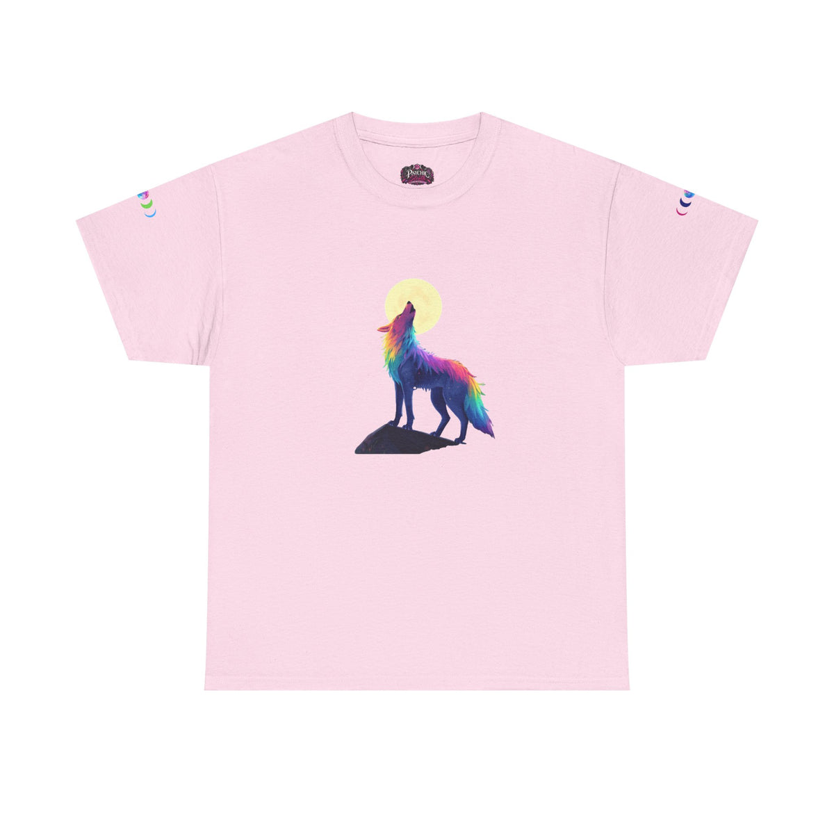 Wolf Moon T‑Shirt — Rainbow Celestial Wolf Graphic Tee