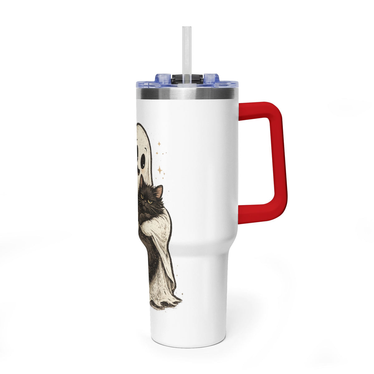 40oz Tumbler — Cute Ghost Hugging Black Cat Thermal Cup