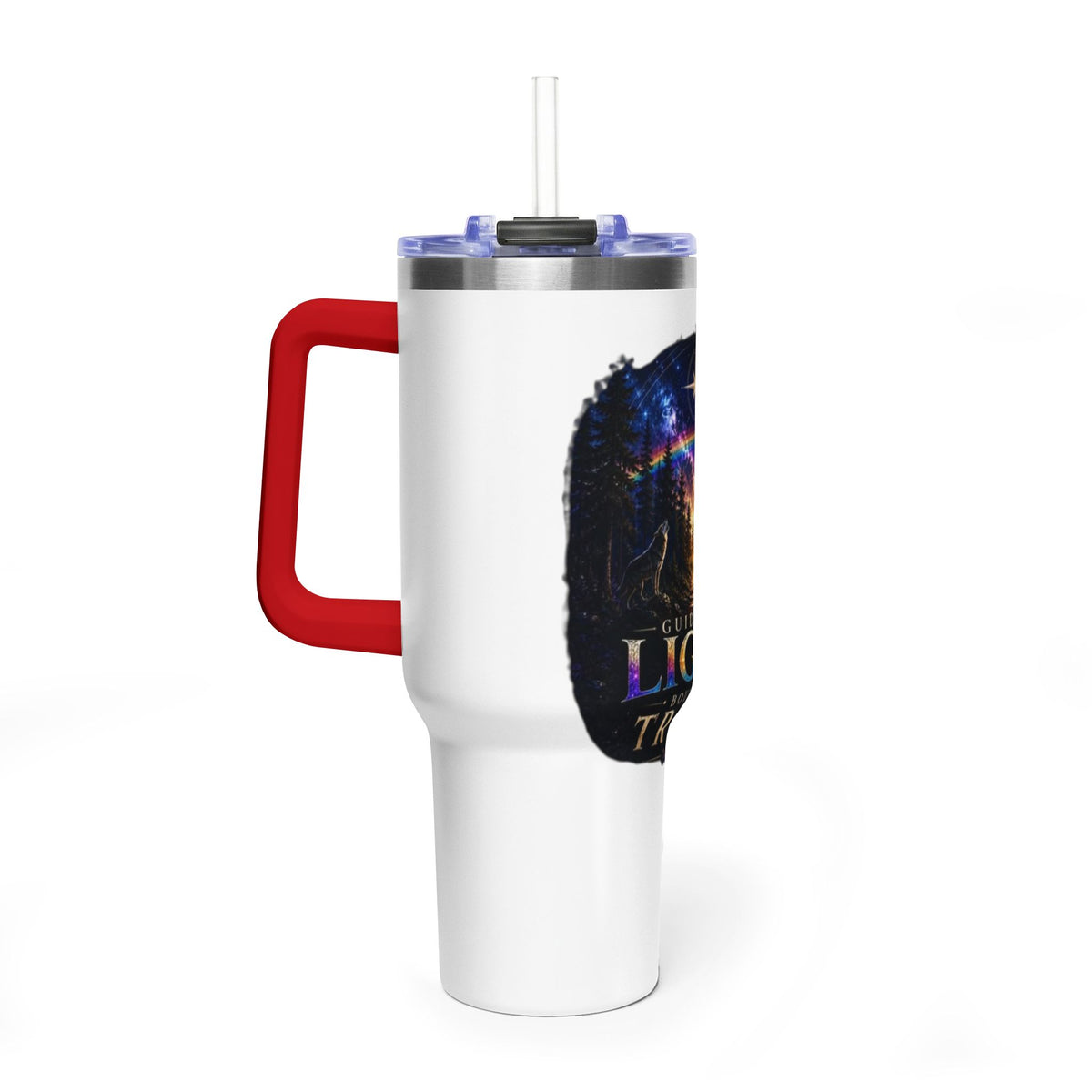 40oz Guided by Light Thermal Tumbler — Inspirational Travel Mug with Cosmic Forest Design