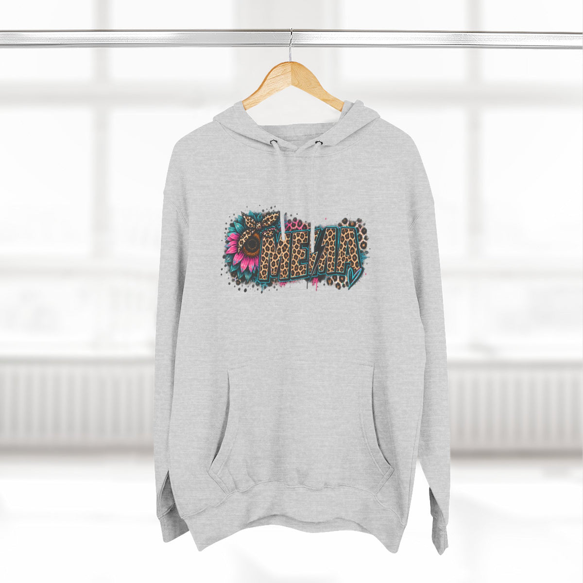 MEMA Leopard Floral Heat Hoodie — Cozy Fleece Pullover with Leopard & Flowers Design