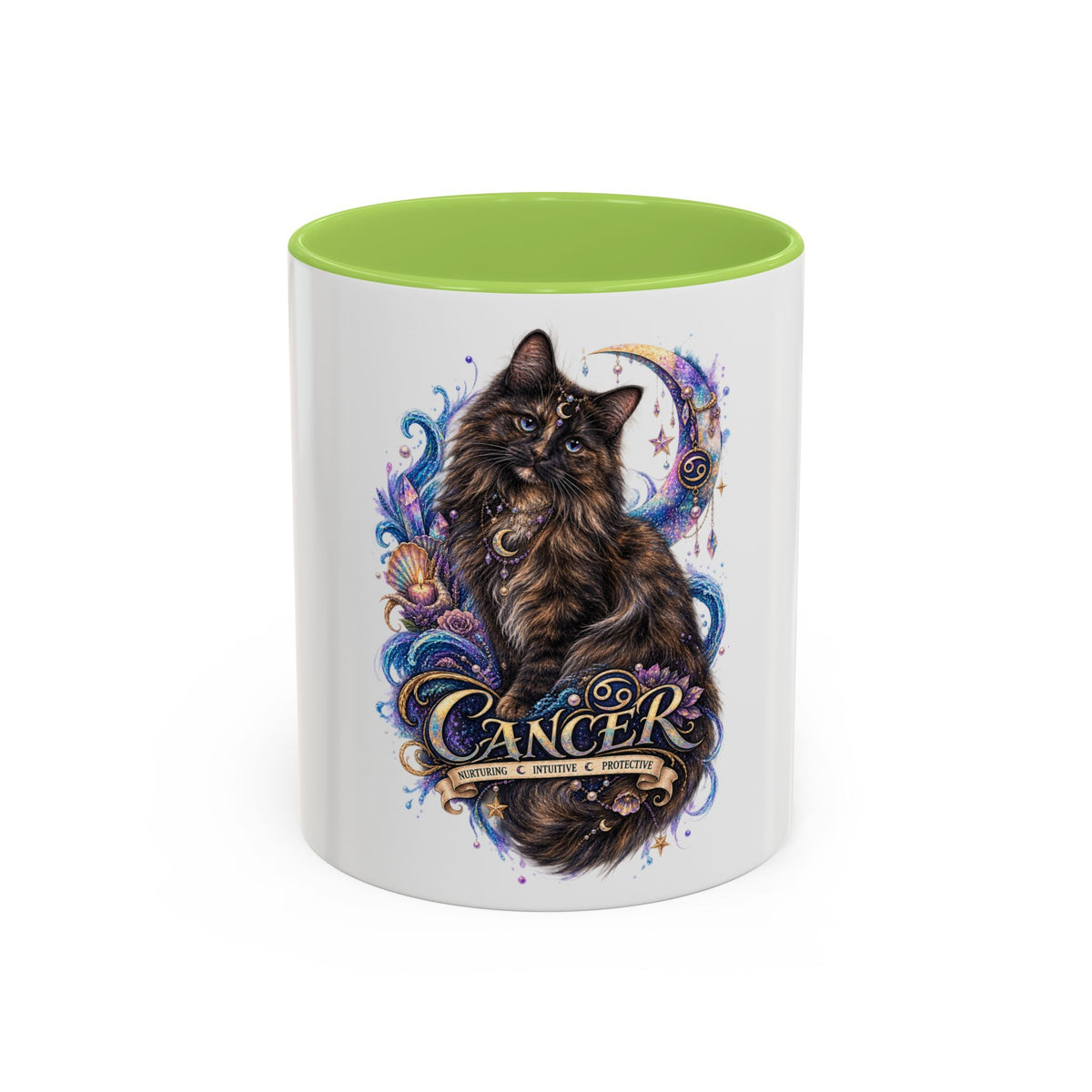 Cancer Zodiac Tortoiseshell Cat Accent Coffee Mug – Astrological Cat Lover Gift (11/15oz)