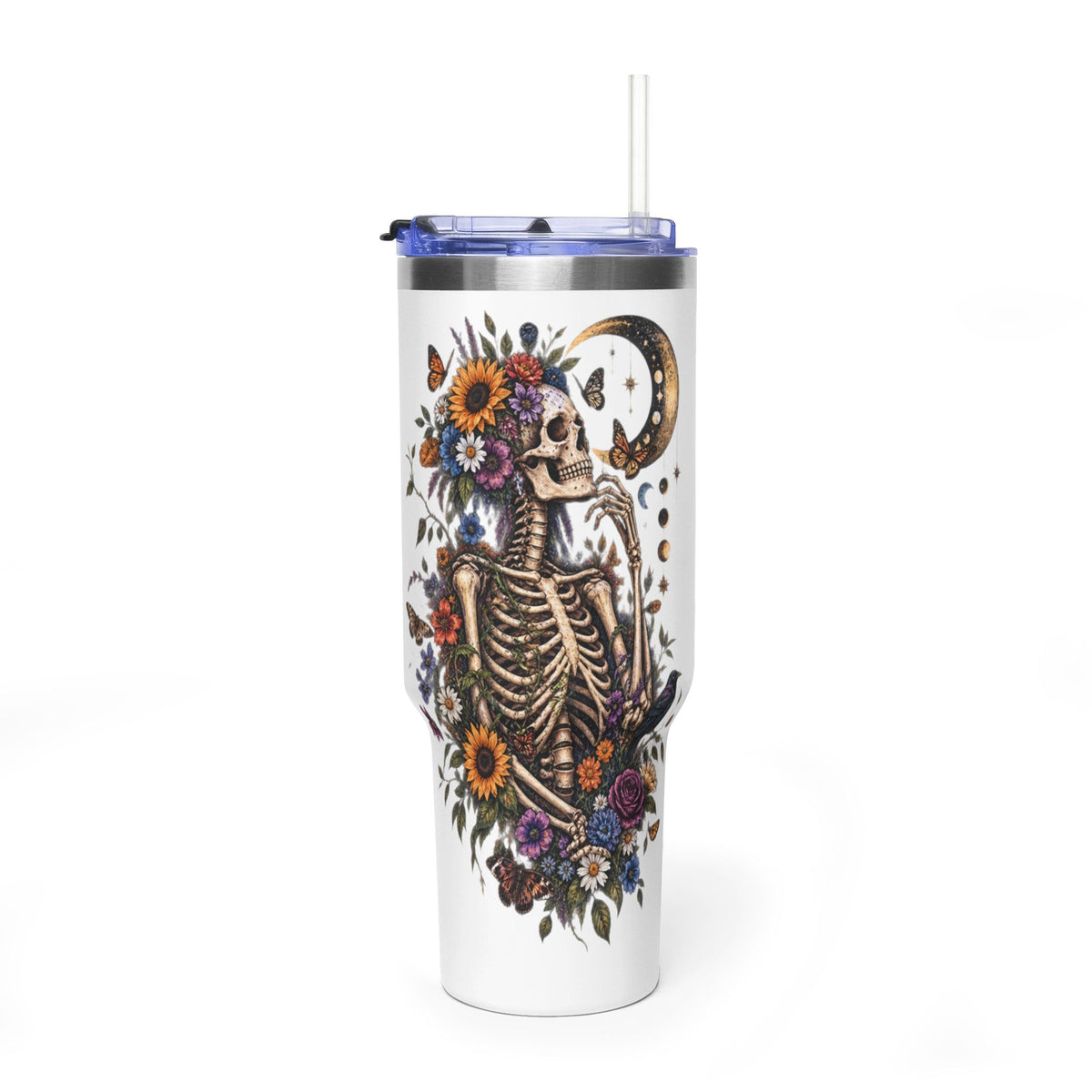 40oz Floral Skeleton Tumbler – Insulated Vacuum Travel Mug