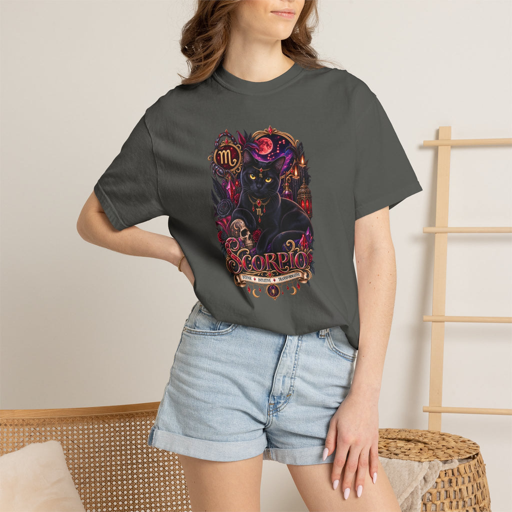Scorpio Black Cat Zodiac T-Shirt — Dark Mystical Scorpio Graphic Tee