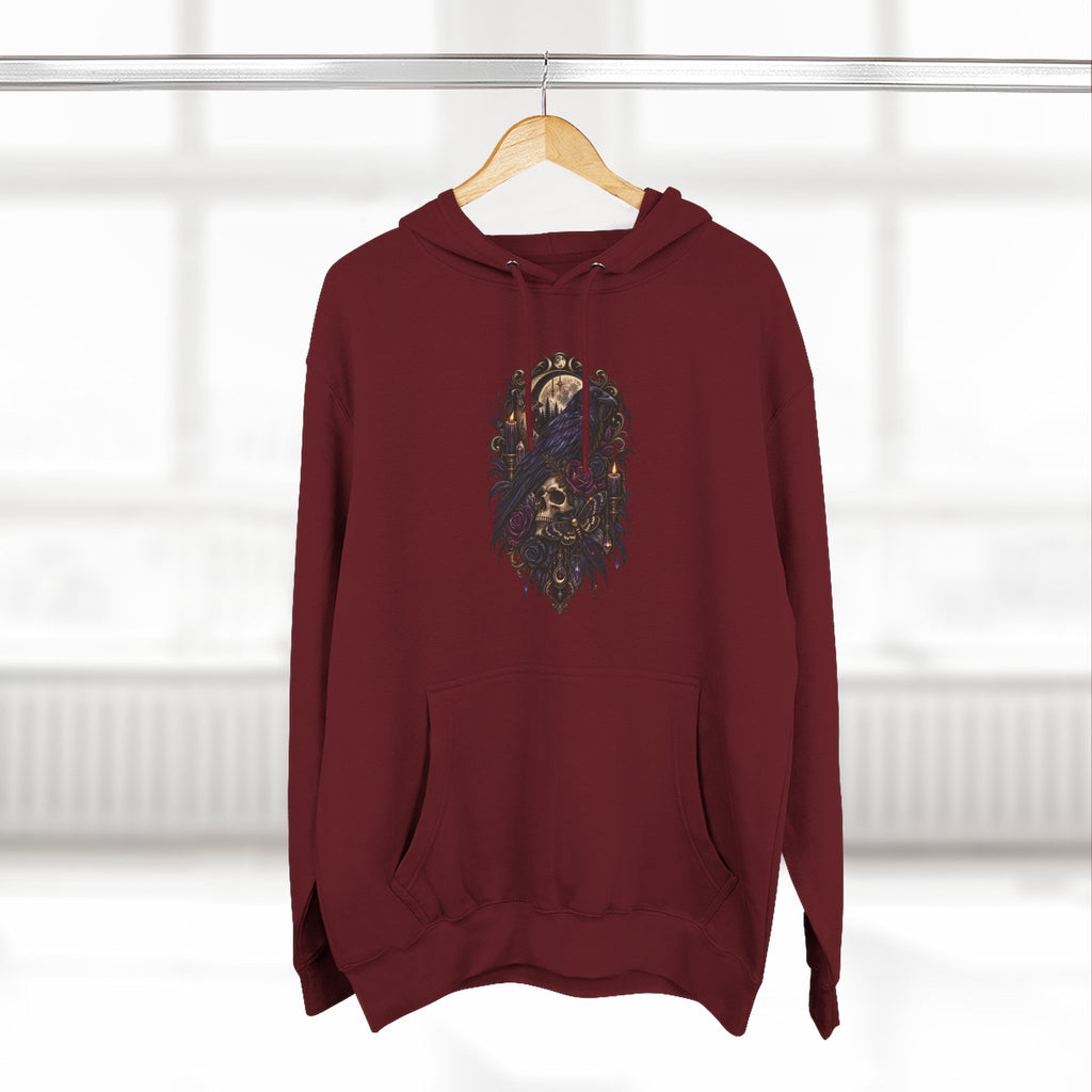 Raven Skull Graphic Hoodie — Gothic Fleece Pullover