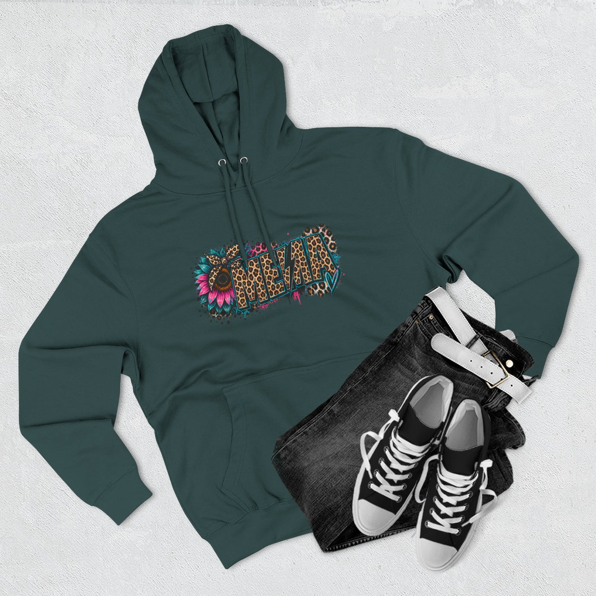 MEMA Leopard Floral Heat Hoodie — Cozy Fleece Pullover with Leopard & Flowers Design