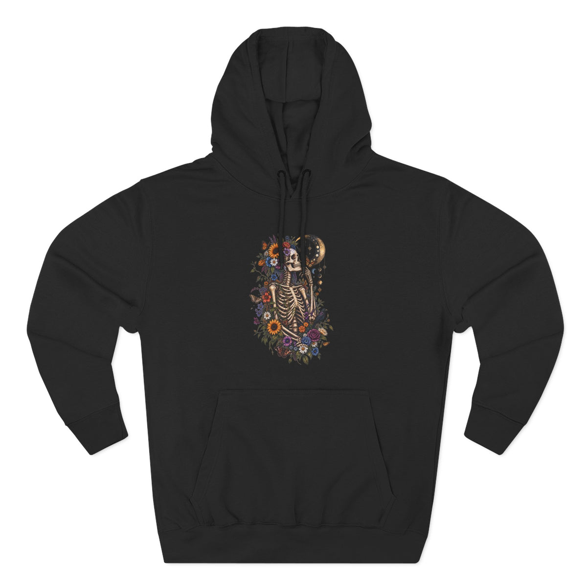 Skeleton Moon Floral Hoodie – Gothic Botanical Graphic Pullover