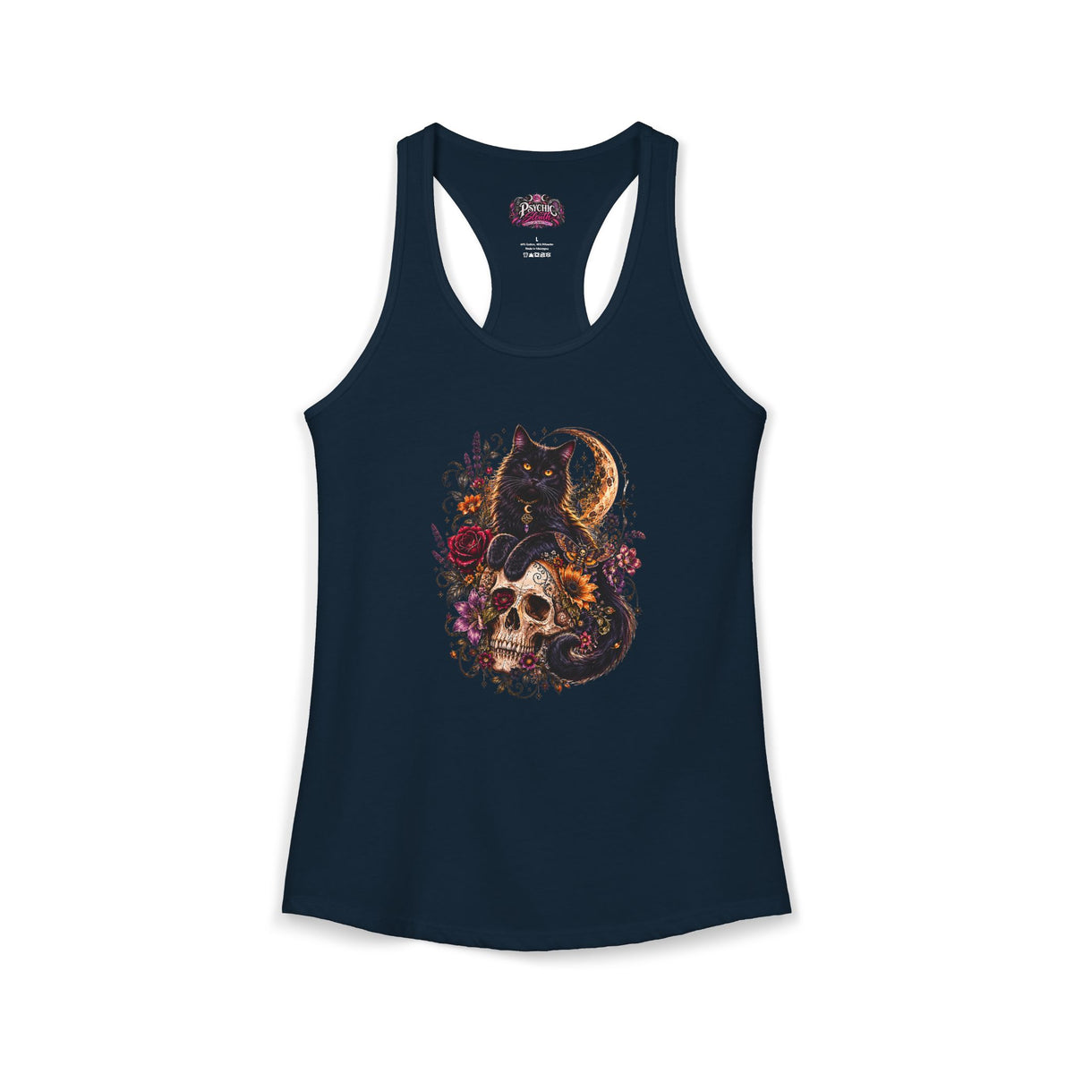 Black Cat and Floral Skeleton Gothic Tank