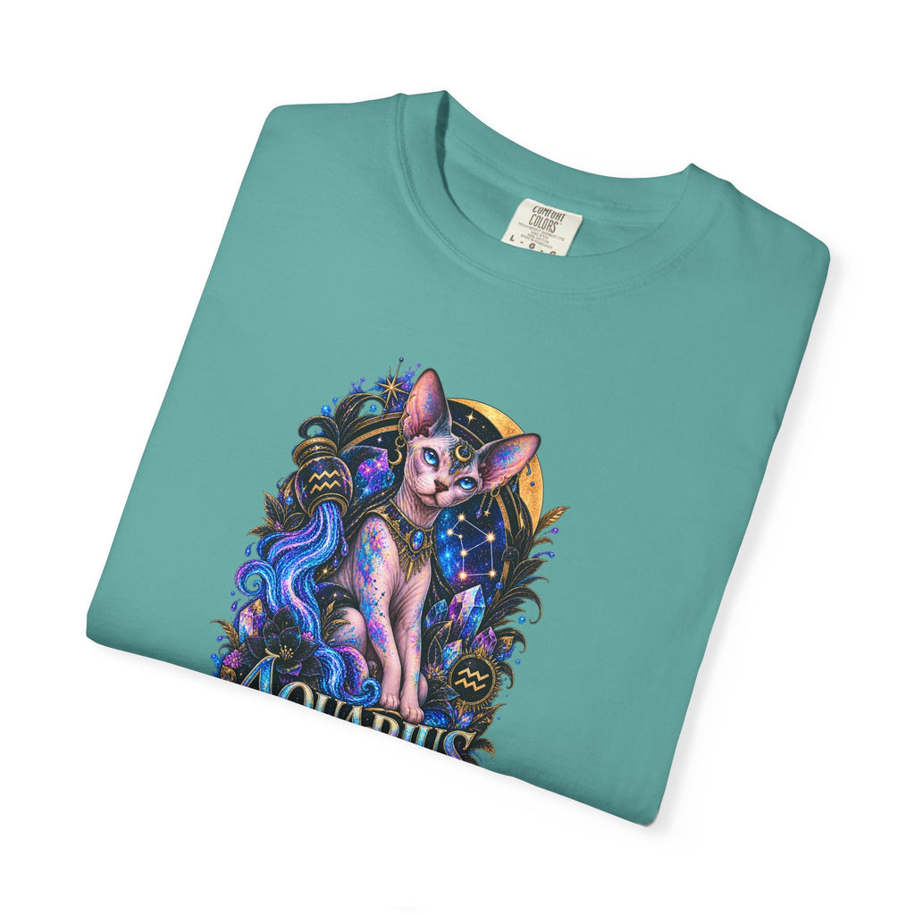 Aquarius Sphynx Cat Zodiac Tee- Celestial Astrology cat lover T-shirt