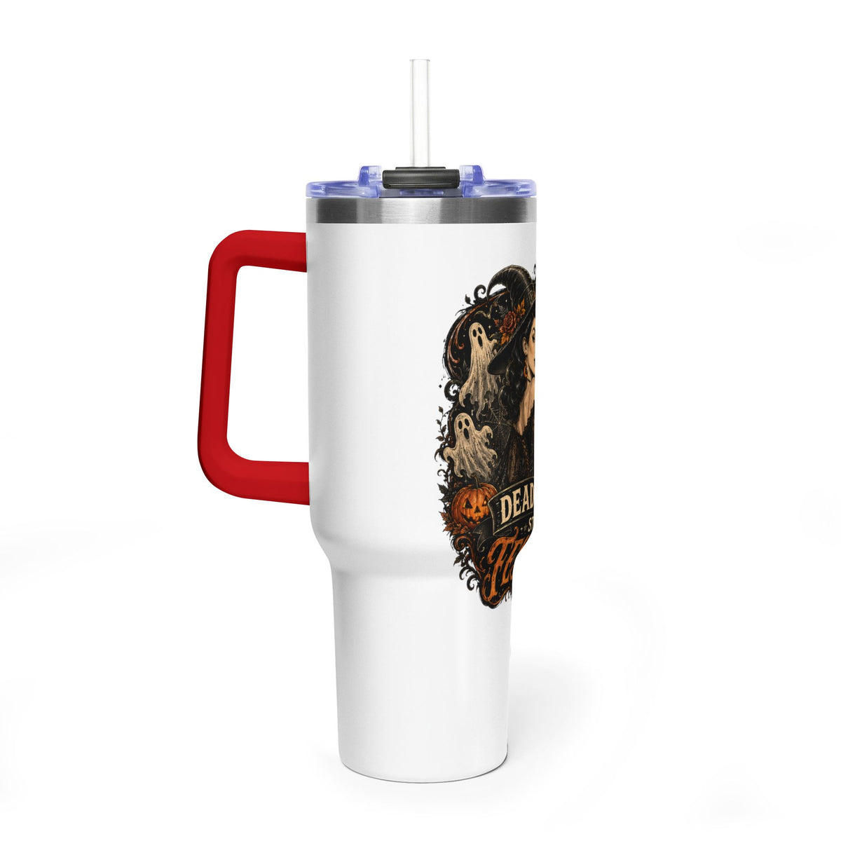 40oz Halloween Tumbler — "Dead Tired, Still Festive" Thermal Cup