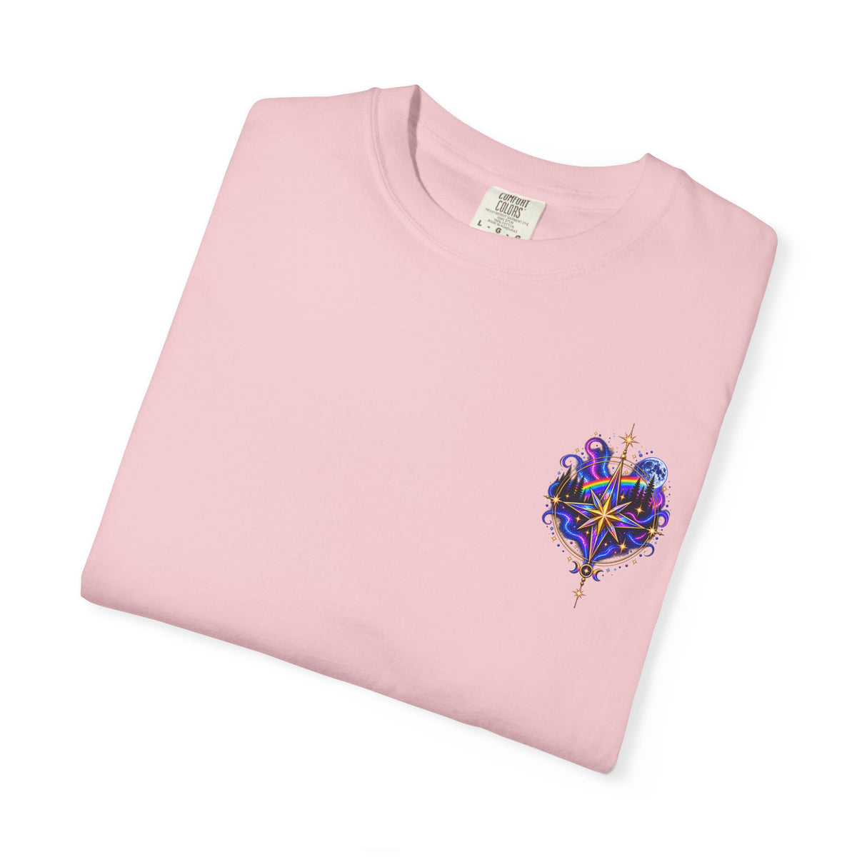 T-Shirt — "Guided by Light, Bound to Truth" Cosmic Forest Graphic