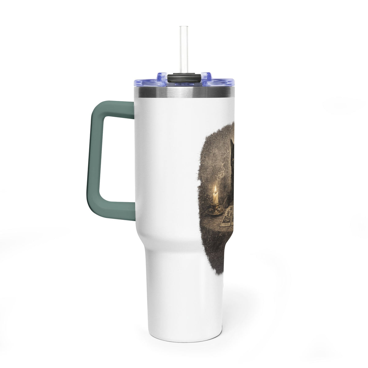 40oz Black Cat Tarot Tumbler — Witchy Tarot Coffee Travel Mug
