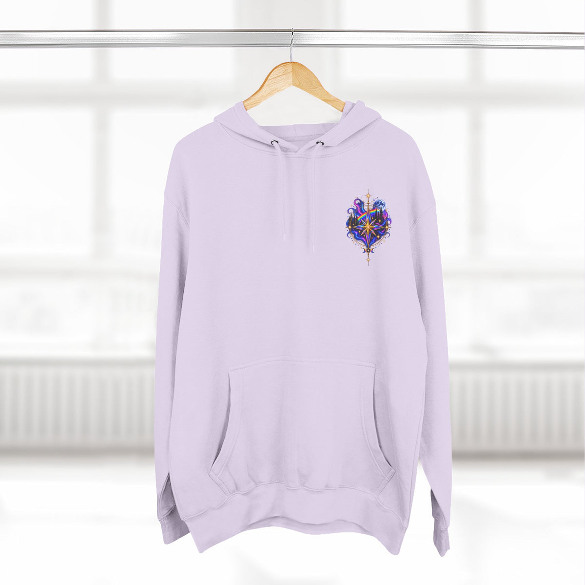 Guided by Light Bound toTruth Fleece Hoodie — Spiritual Galaxy Chest Emblem & Backscape Design