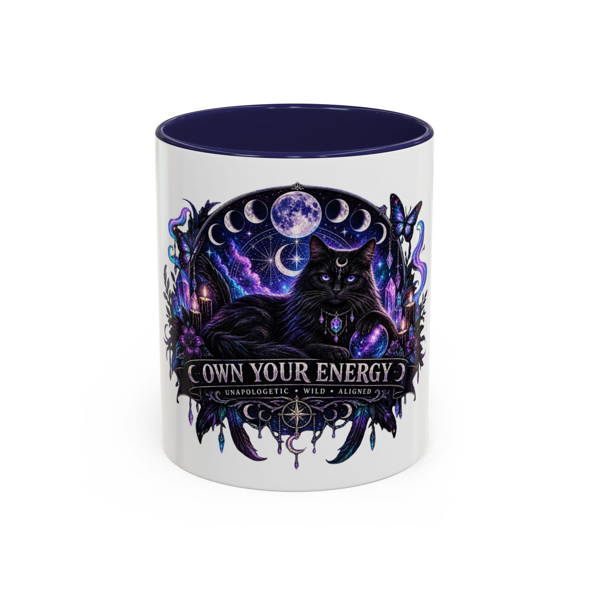 Own Your Energy Black Cat Coffee Mug – Spiritual Moon Phase Tea Cup