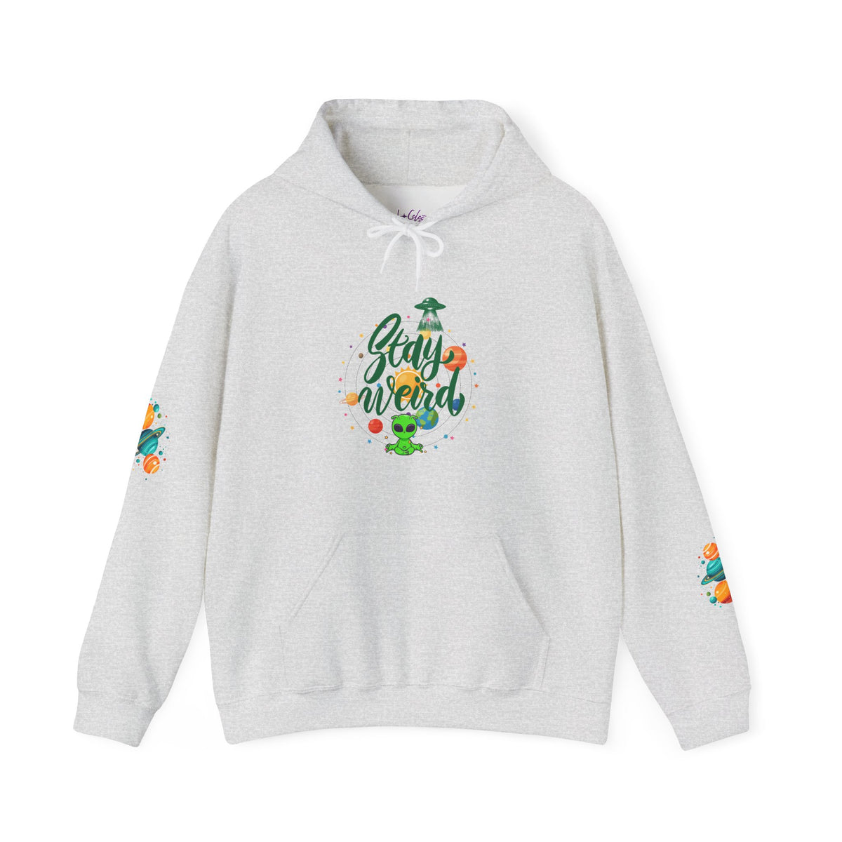Stay Weird Premium Hoodie | Alien & Space Graphic Hoodie | Front, Back & Sleeve Print | Boutique UFO Apparel