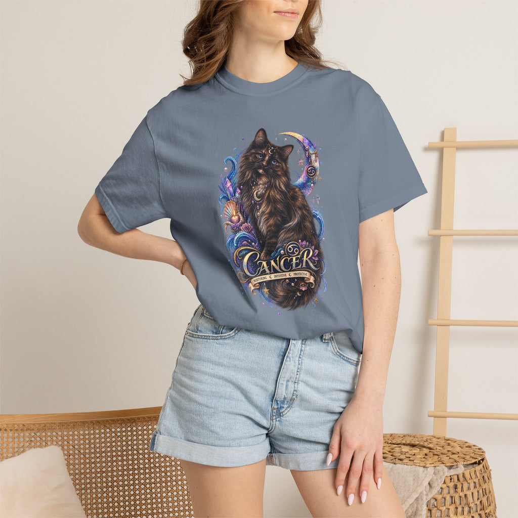 Cancer Zodiac T‑Shirt — Mystical Tortoiseshell   Cat Horoscope Design