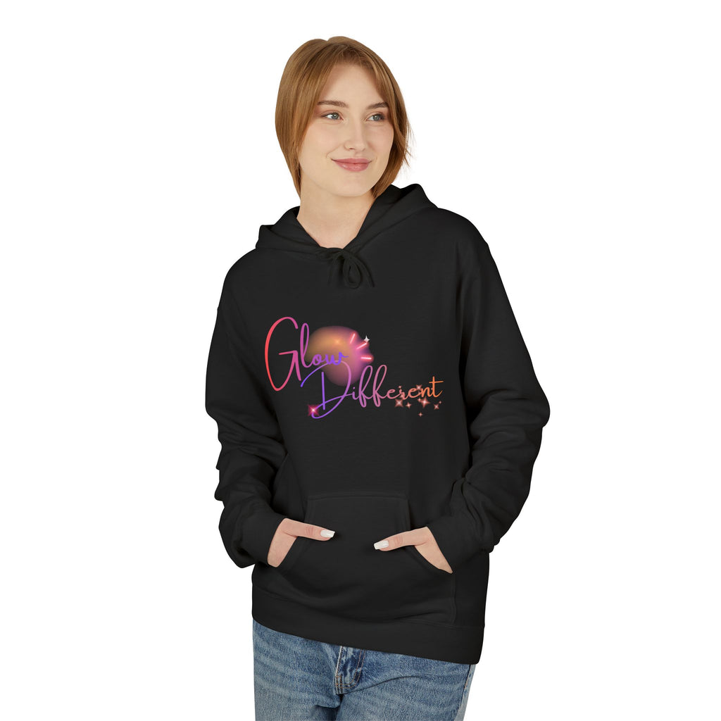 Glow Different Hoodie — Pastel Brush Script Inspirational Pullover