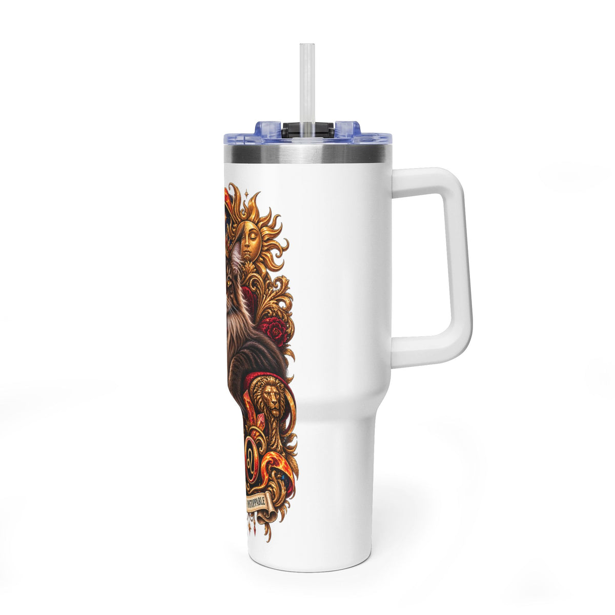 Leo Zodiac 40oz Vacuum Tumbler – Maine Coon Cat Astrology Travel Mug