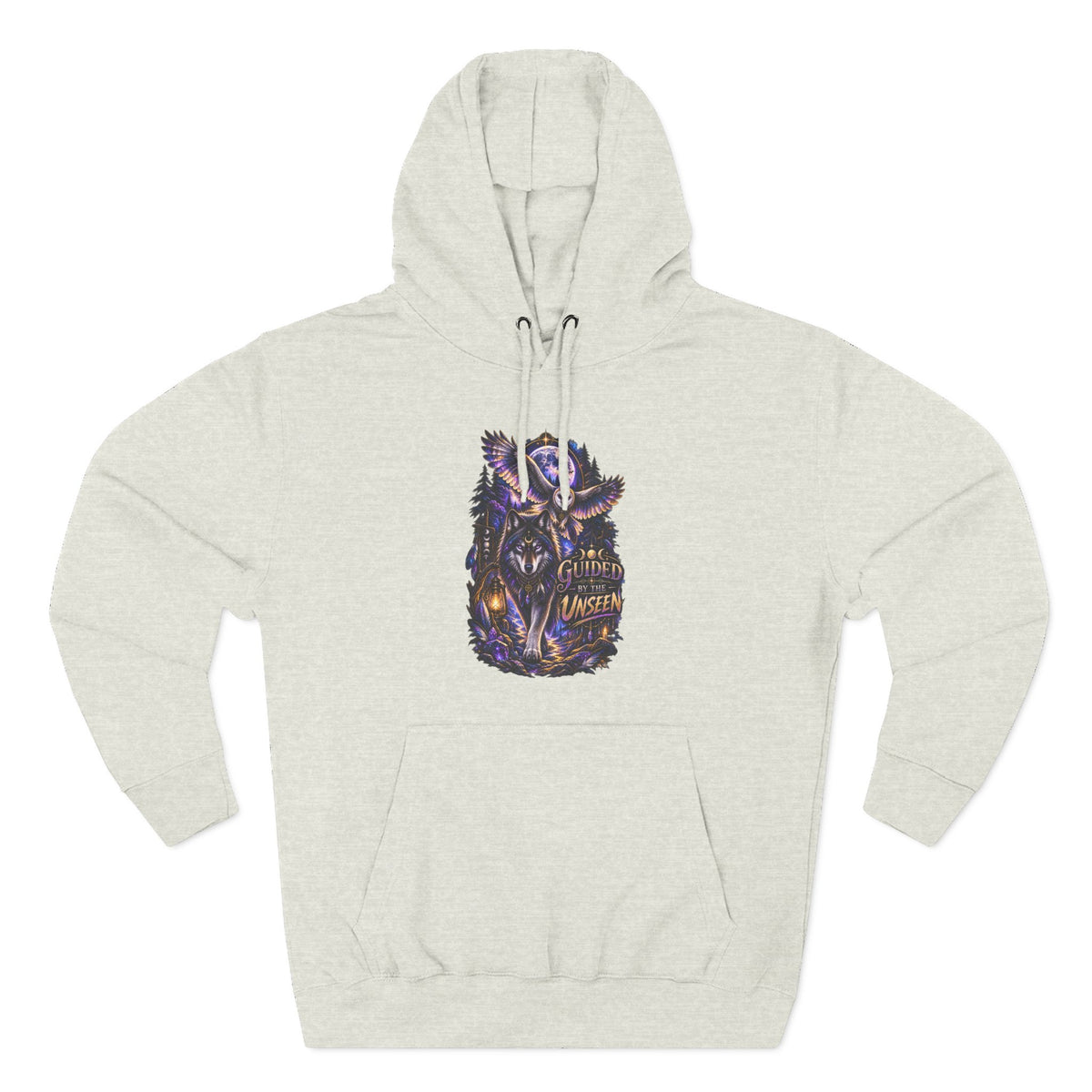 Witchy Owl and Wolf Fleece Hoodie - Mystical Night Forest Graphic- Guided by the Unseen